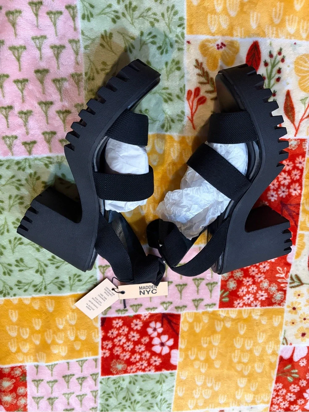❤️LUG WEBBED HEEL SANDAL Elegant Black Platform Sandals NYC Maden Size 10 NWT